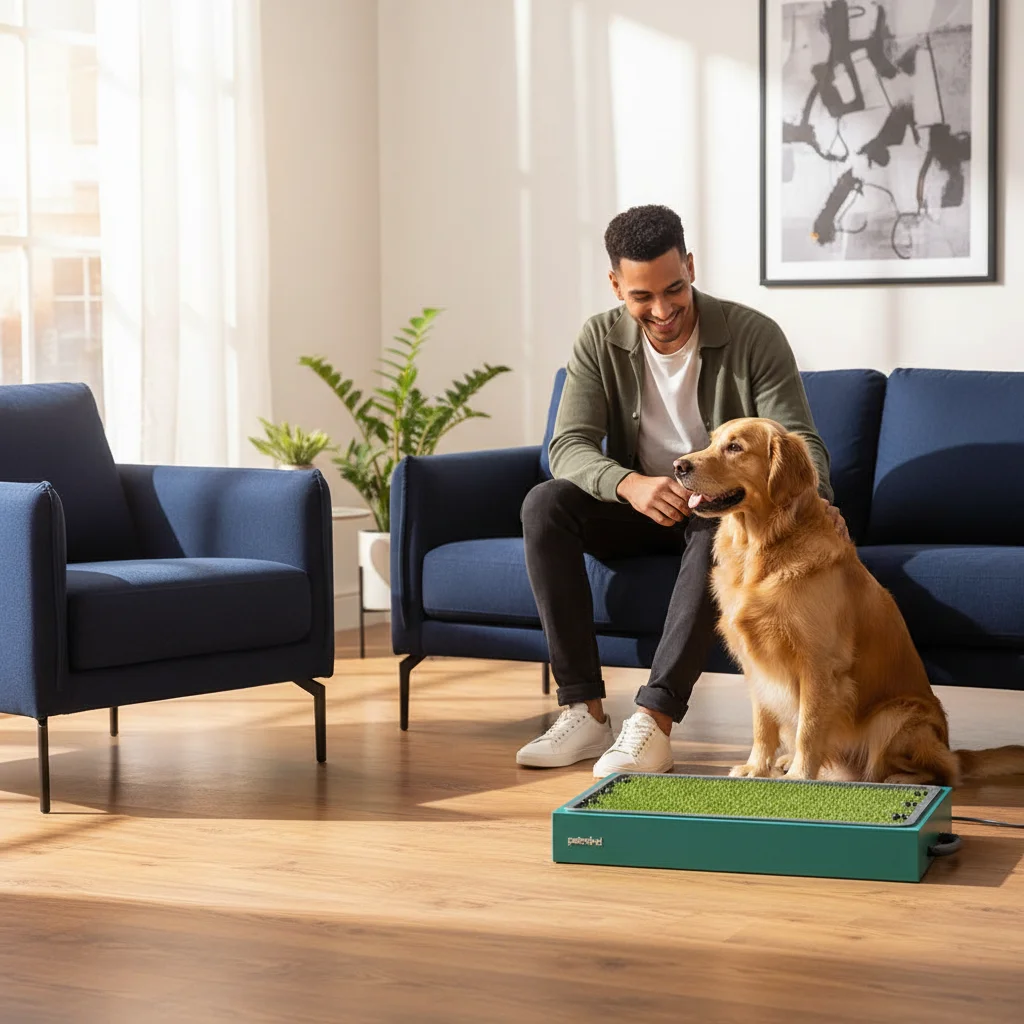 Man with his dog using Pet Mind
