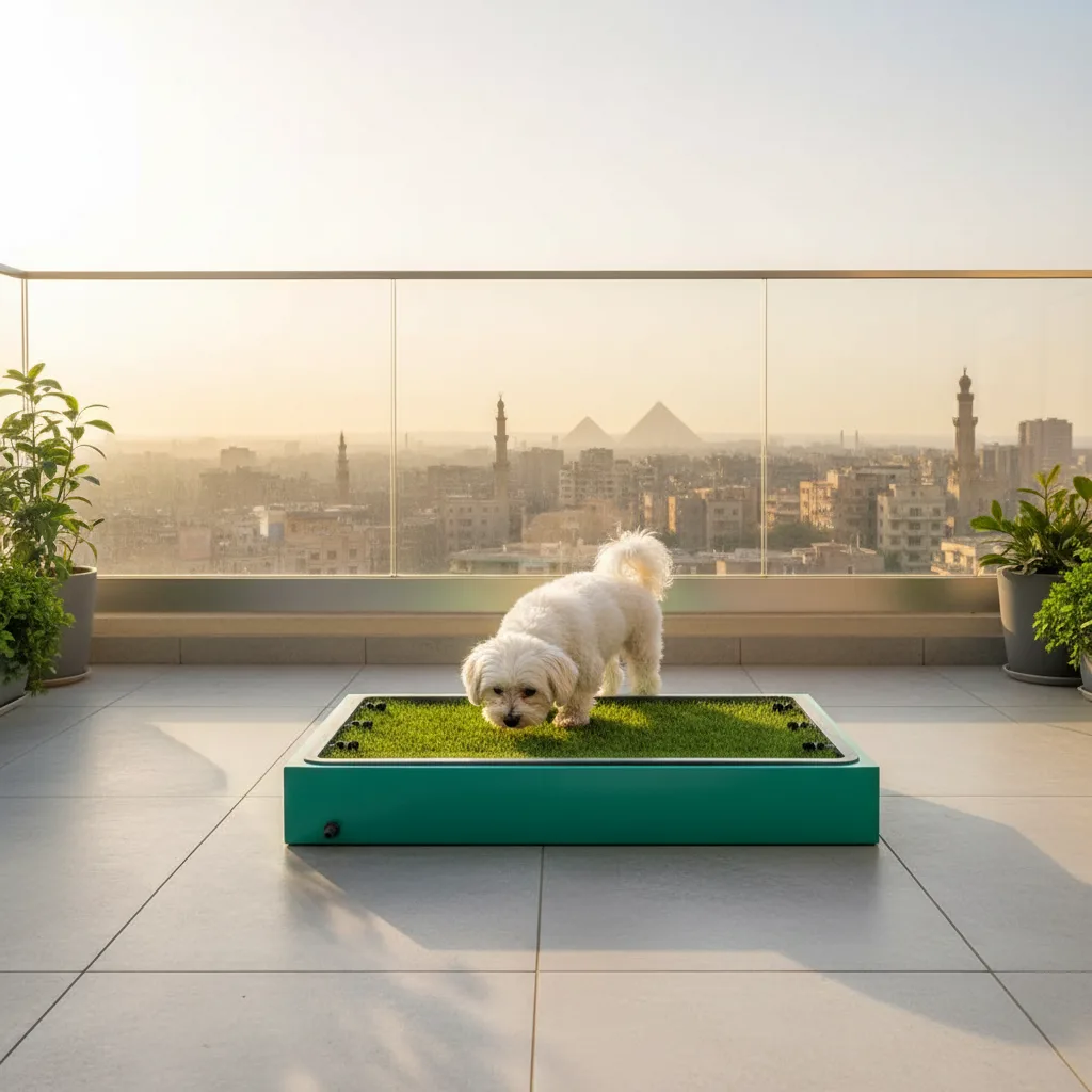 Cuboid Pro on balcony with white dog