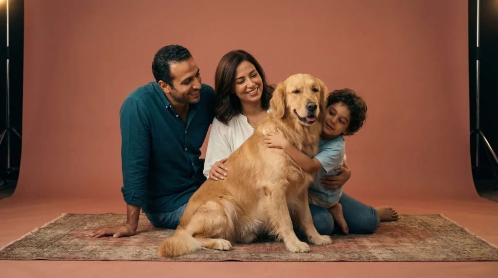 Happy Egyptian family with their pet